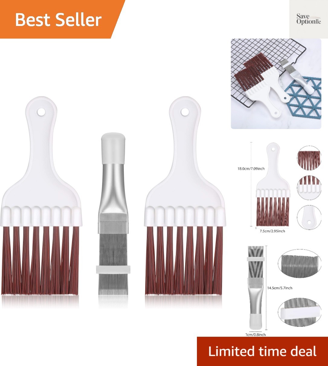 3-Piece Stainless Steel and Plastic Coil Cleaning Brush Set for Efficient Care