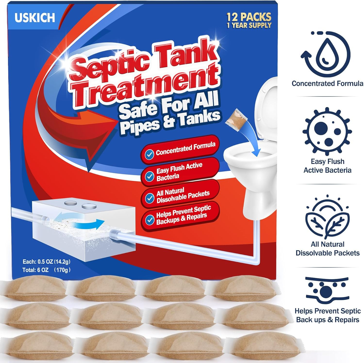Septic Tank Treatment – 1 Year Supply of Septic Safe Dissolvable Easy Flush Live