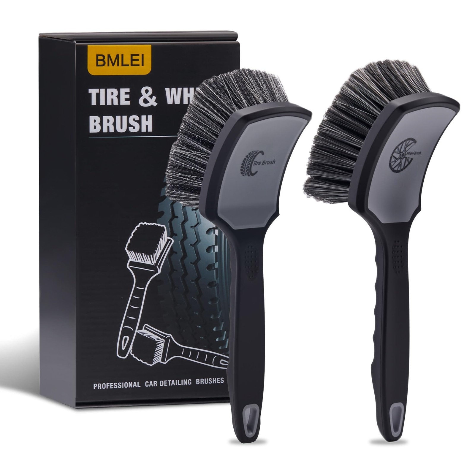 “Car Wheel & Tire Brush Set 2 Pack Rim Cleaner and Stiff Scrub Brushes”
