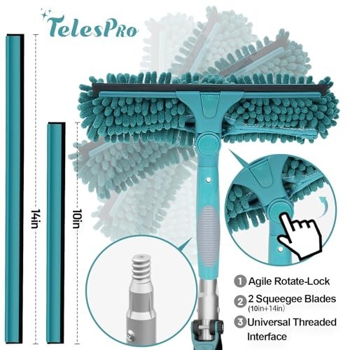 20ft High Reach Window Squeegee with Extension Pole, Telescoping Cleaner Kit, 3-