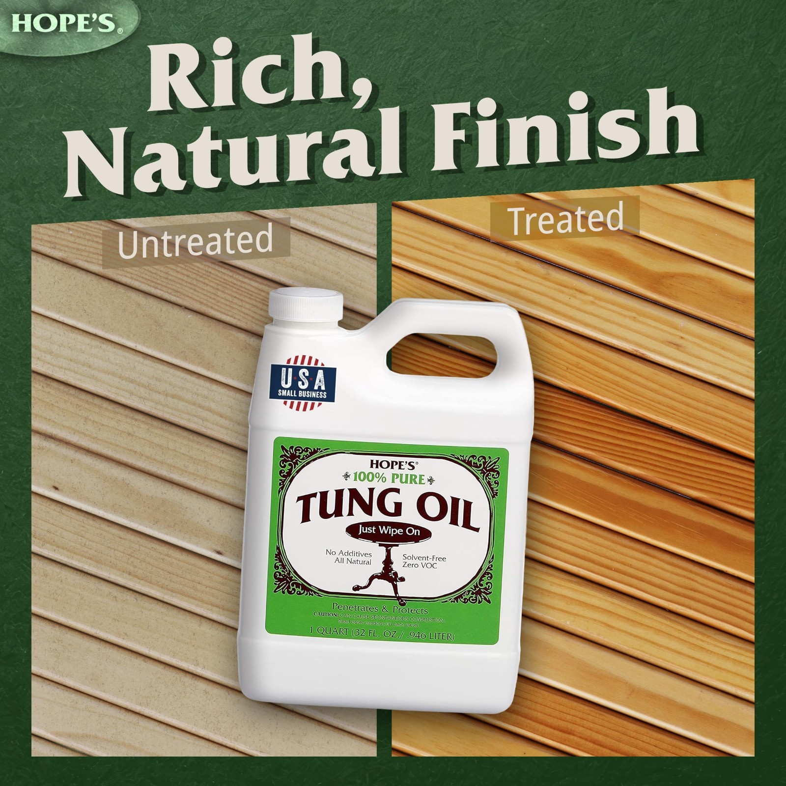 HOPES 100% Pure Tung Oil, Food Safe, Premium Waterproof Natural,32 Fl Oz,1 Pack