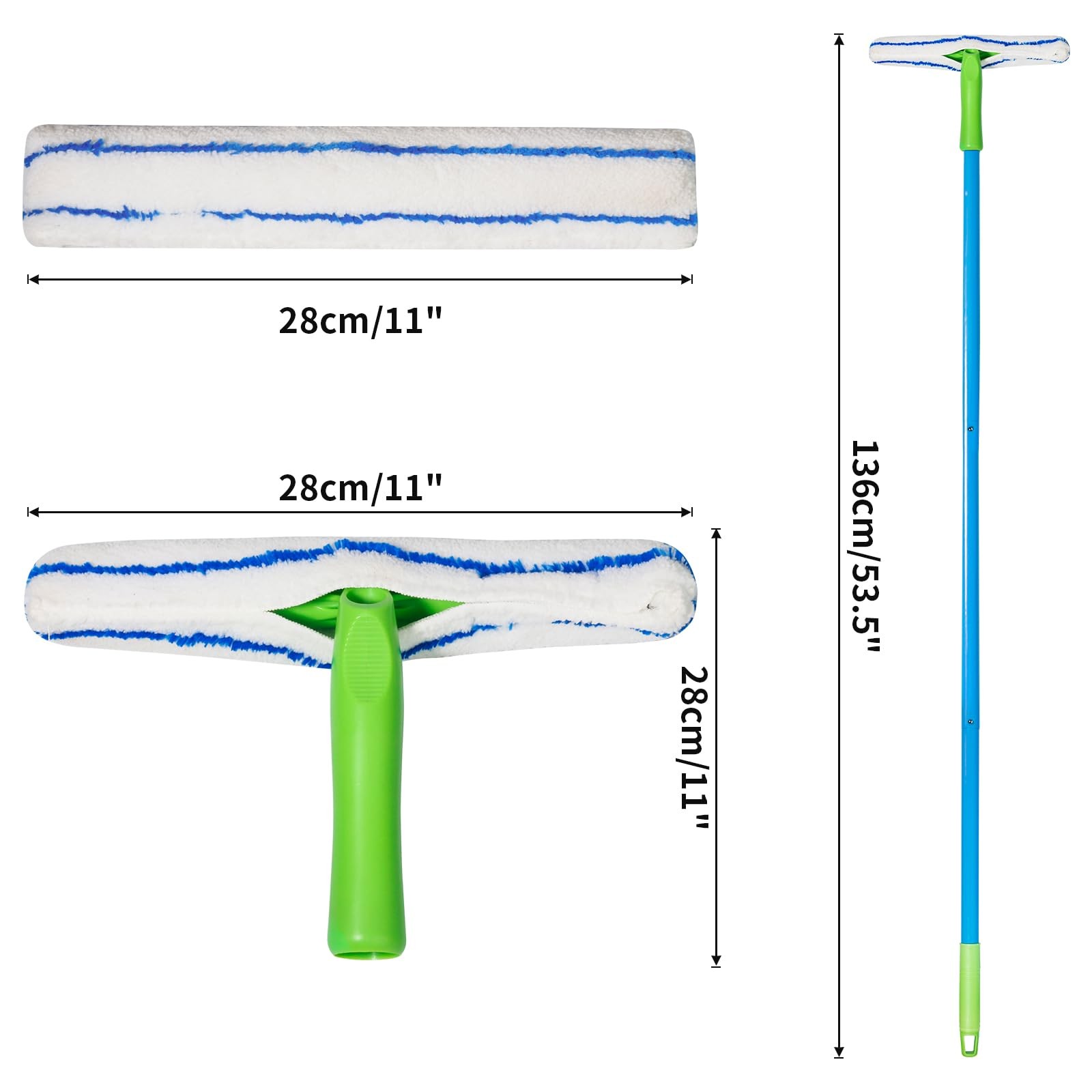 Flexible Silicone Squeegee T-Bar Water Blade Microfiber Scrubber with Long Ha…
