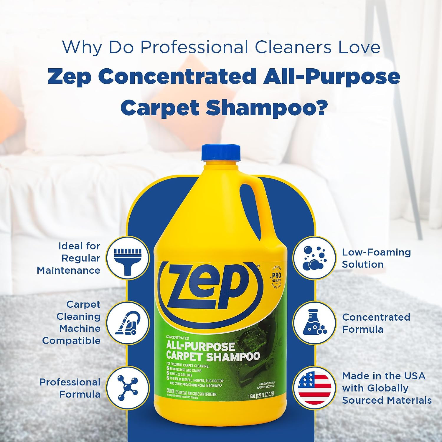 Zep All-Purpose Carpet Shampoo Concentrate Cleaner – 1 Gallon – ZUCEC128 – Profe