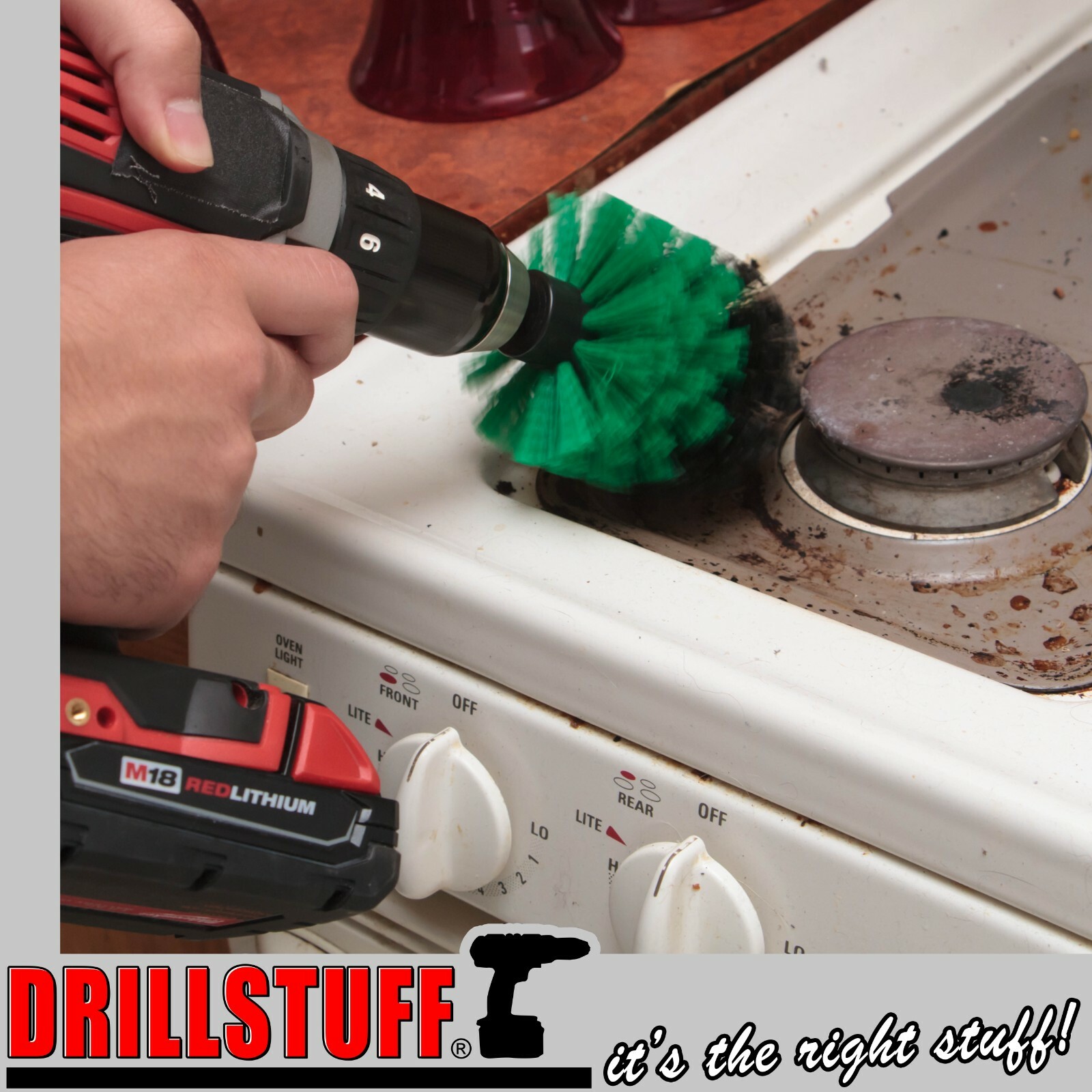 Drill Brush Kitchen Scrubber for Baked-on Food, Stove, Oven, Sink, Pots and Pans