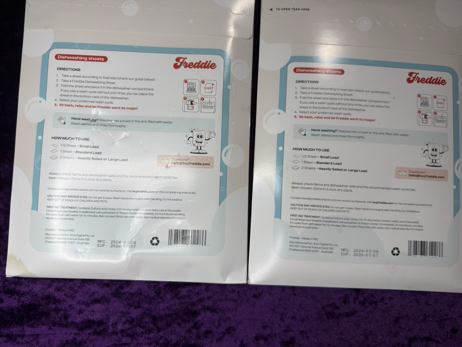 Freddie Dishwashing Sheets Lot Of 3 Packs Total 90 Sheets/ 180 Cycles
