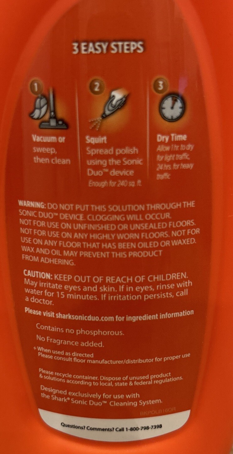 SHARK Wood & Hard Floor Polish High Gloss Restores & Protects 16 oz Discontinued