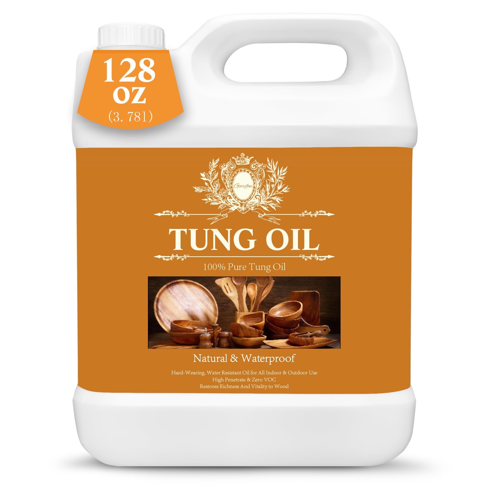 128 OZ Pure Tung Oil for Wood Outdoor/Indoor, Food Grade Sealer, 1 Gallon Tun…