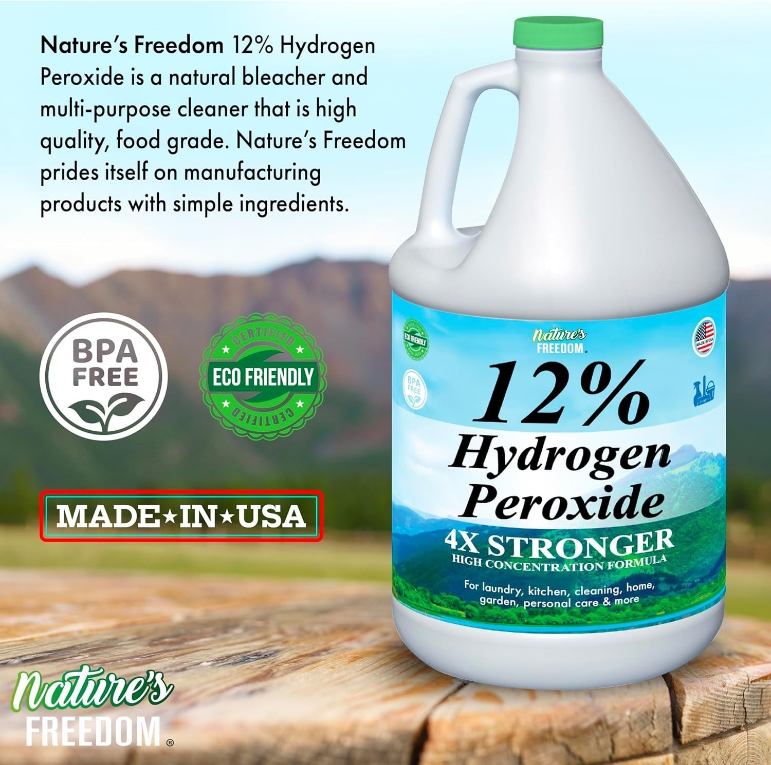12% Hydrogen Peroxide, Food Grade H2O2 and Purified Water Only, 1 Gallon
