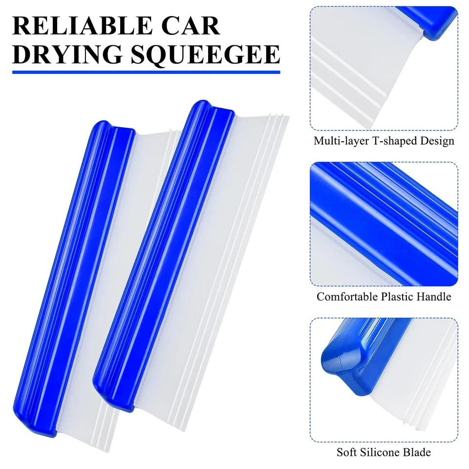 4 Pack 12” Silicone Car Drying Squeegee, 3-Layer T-Bar Water Blade Profession…