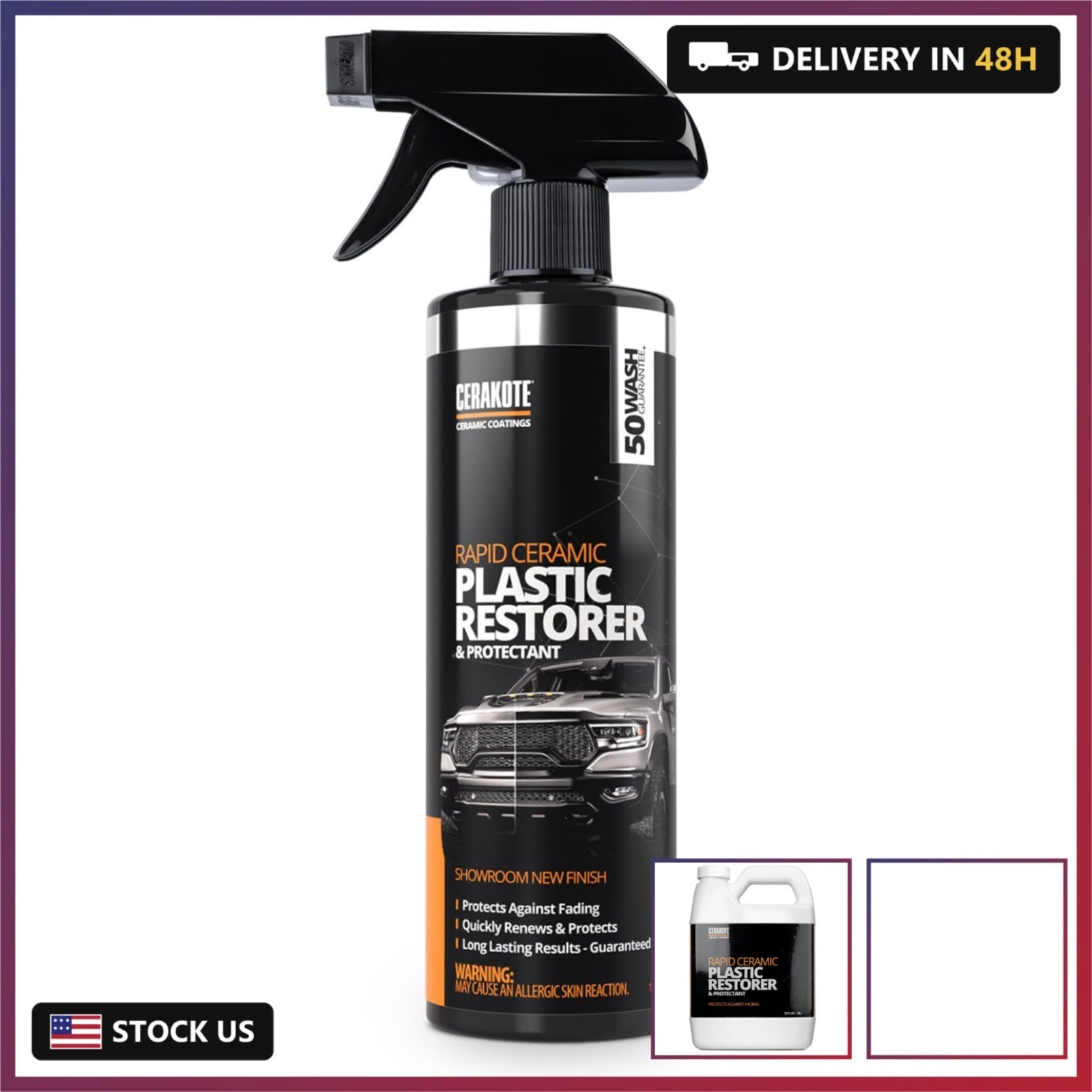 CERAKOTE Rapid Ceramic Plastic Restorer and Protectant Spray – 14 oz – 50+ Wash