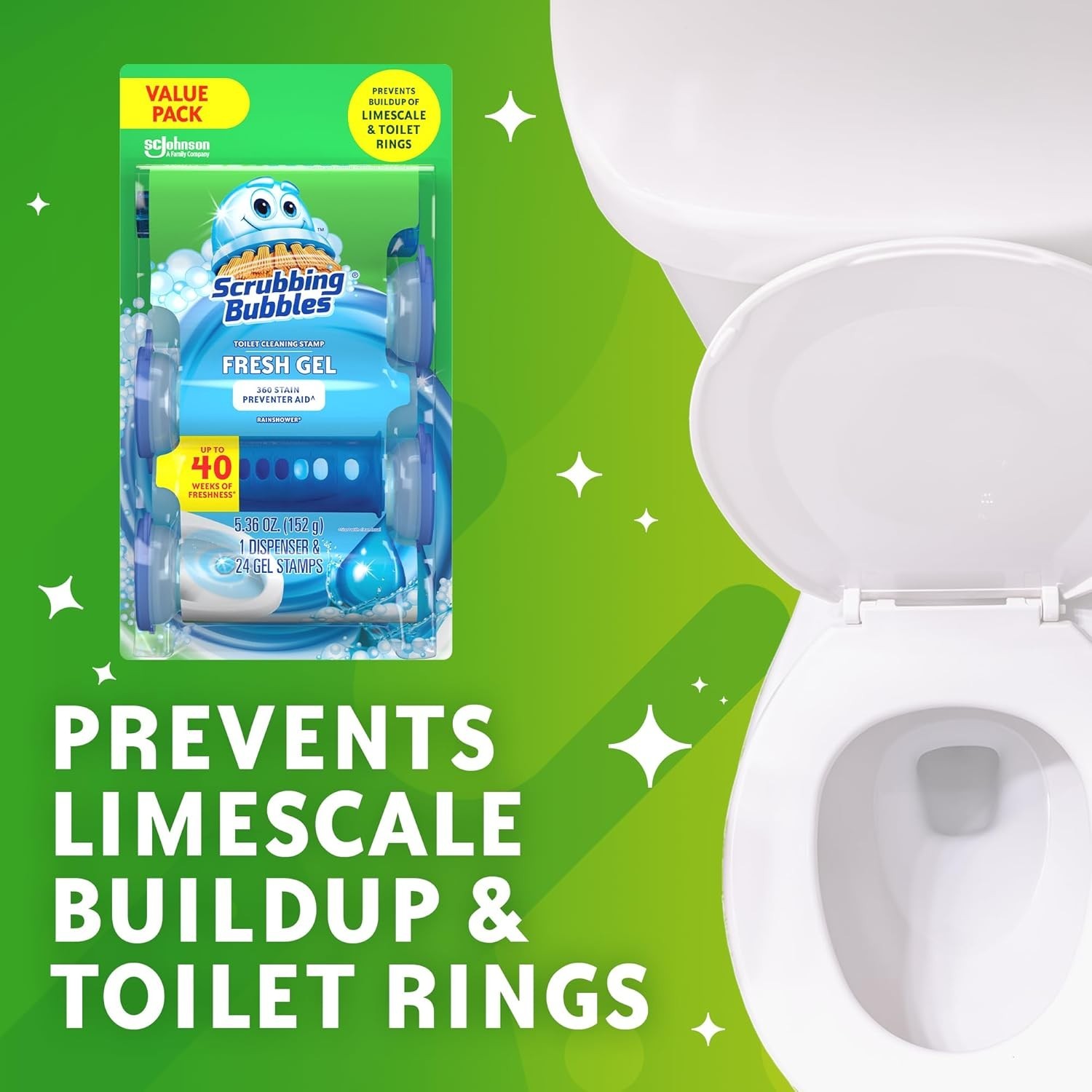 Flush-Activated Toilet Cleaning Gel Stamps – 24 Pack with Rainshower Freshness