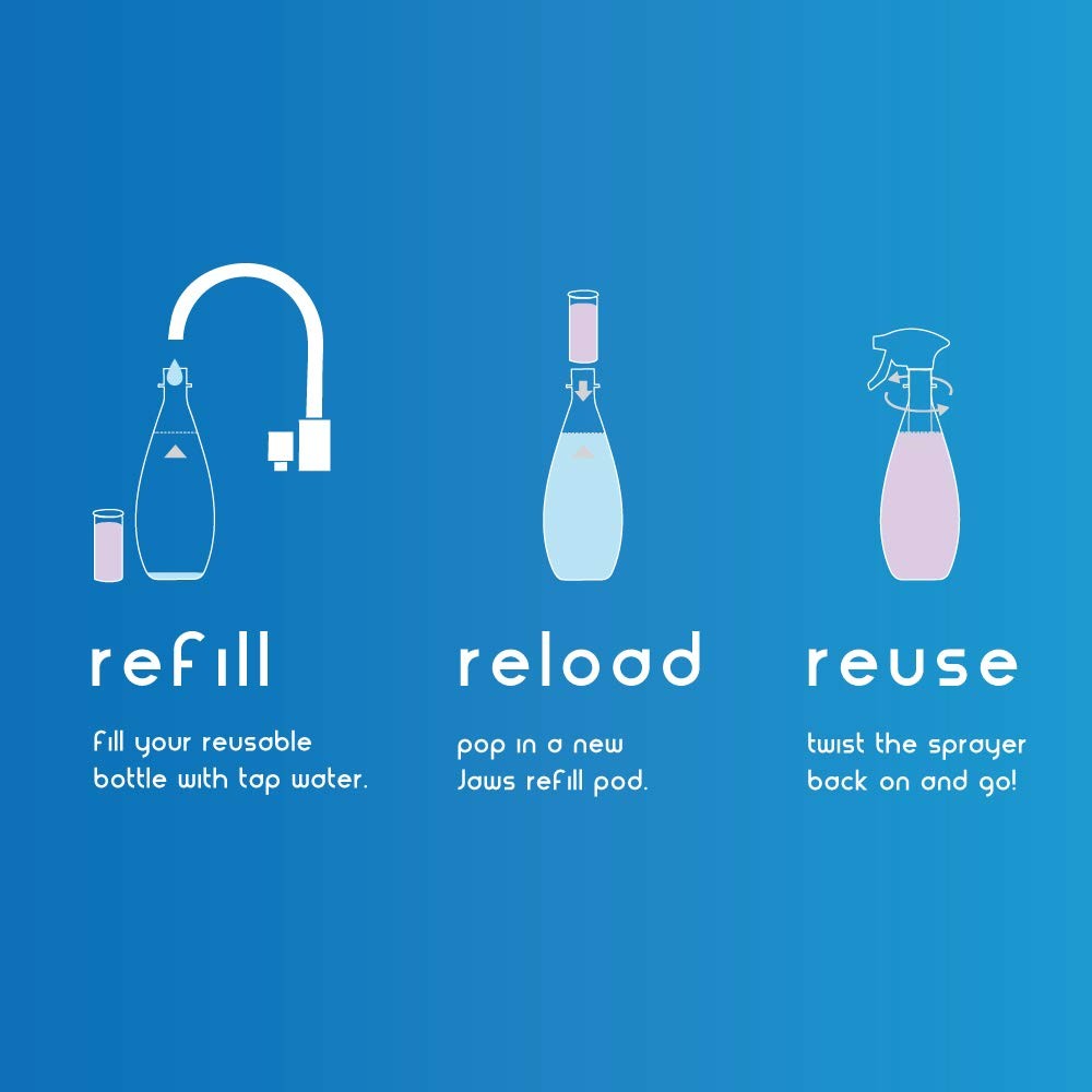 Glass Cleaner Bottle with 2 Refill Pods. Refillable Cleaning Supplies