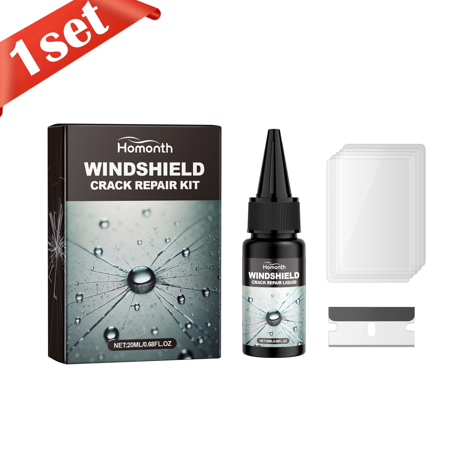 Automotive Glass Repair Kit Fluid Fix Car Windshield Resin Chip Crack Tool