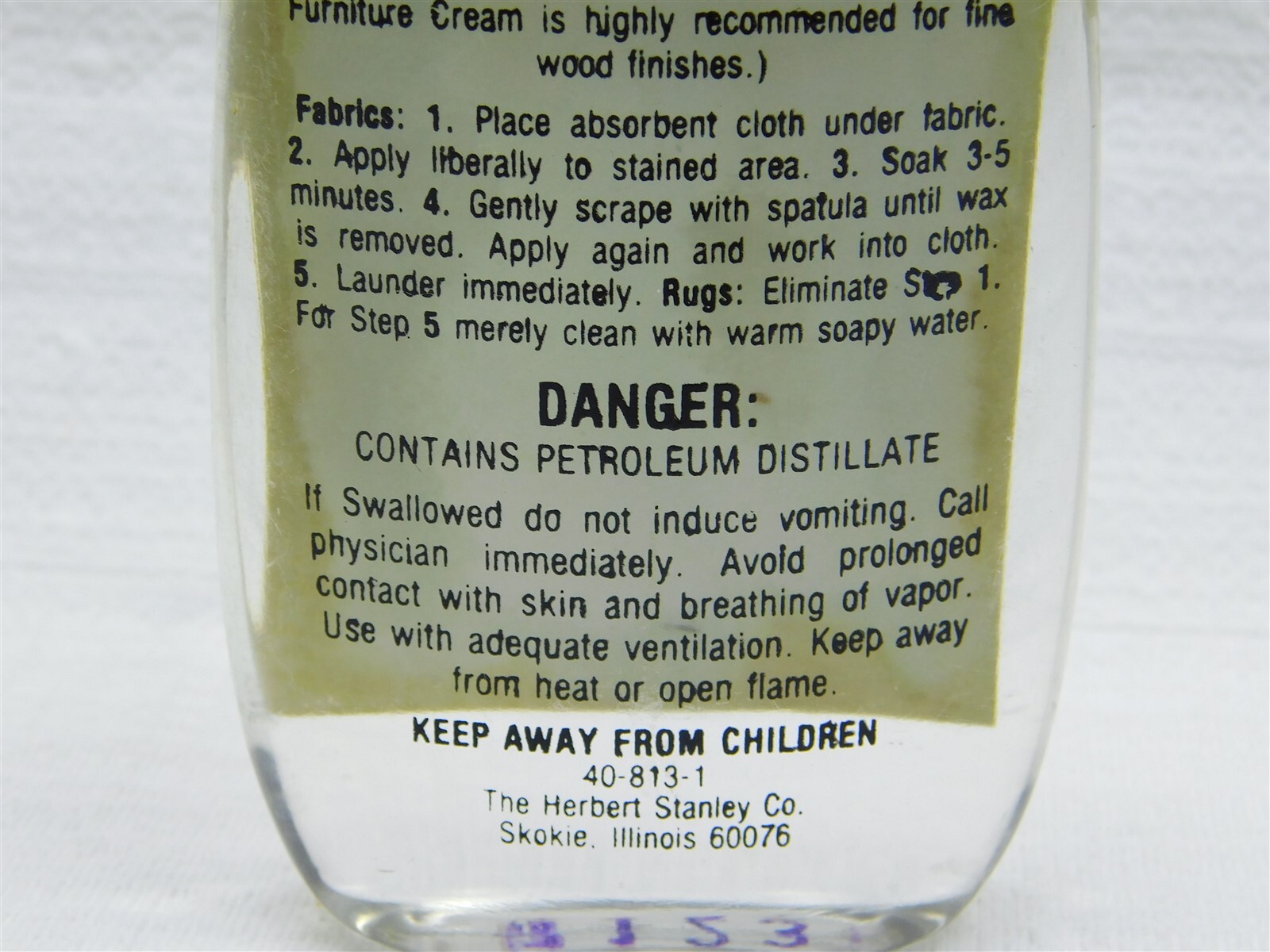 Weiman Candle Wax Remover Furniture Fabric Carpet 4 Fl. Oz. Black Cap Bottle Vtg