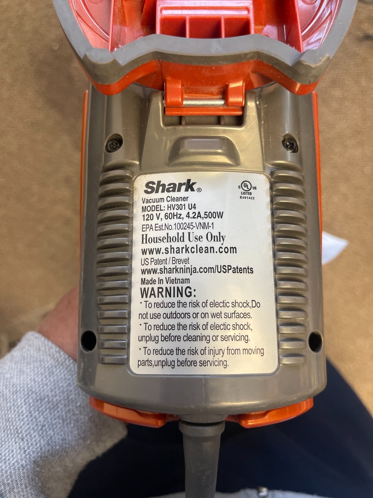 Shark Rocket HV301 Upright Stick Vacuum Cleaner Swivel Steering Orange