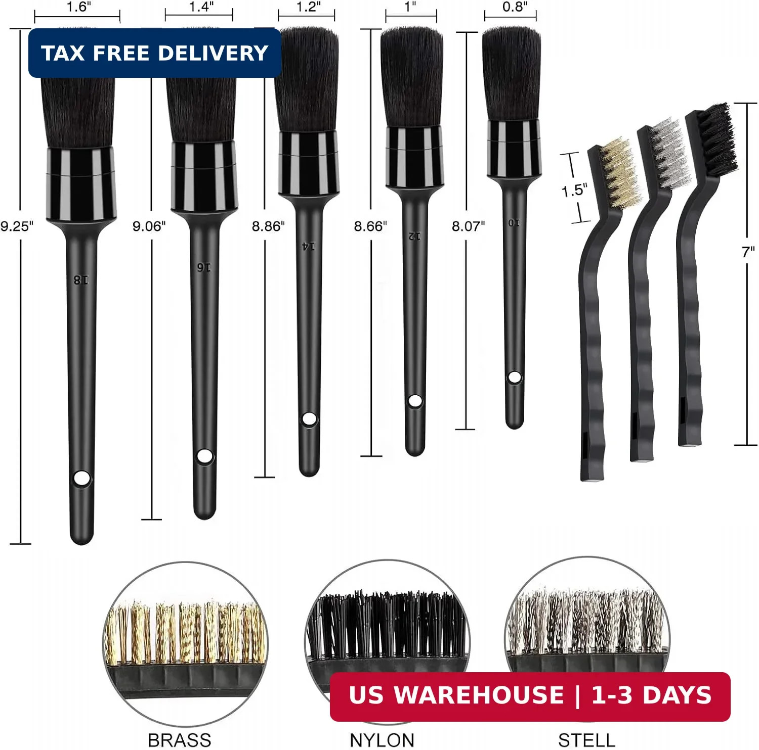 HMPLL 9pcs Auto Car Detailing Brush Set/ Interior Cleaning Kit Includes 5 Soft P