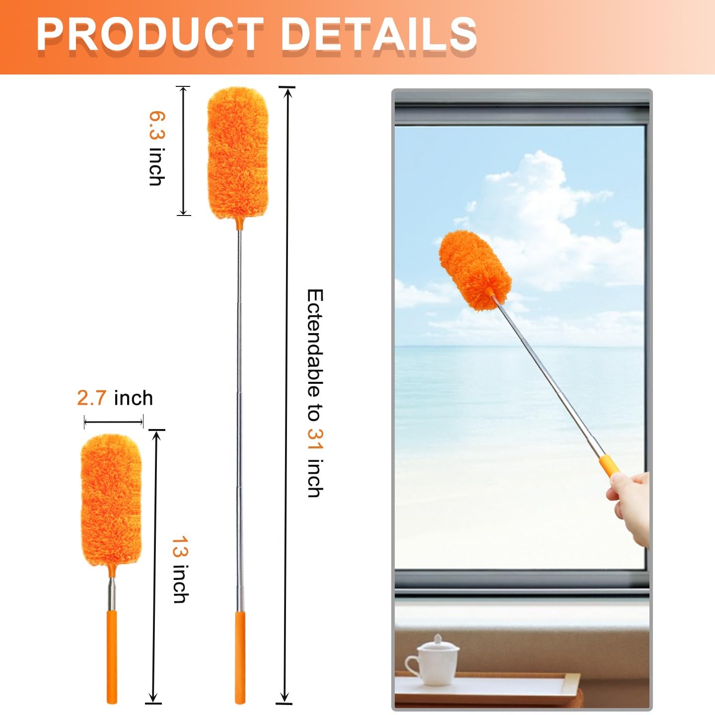 4 Pcs Washable Microfiber Feather Duster, with Extendable Pole and Bendable H…