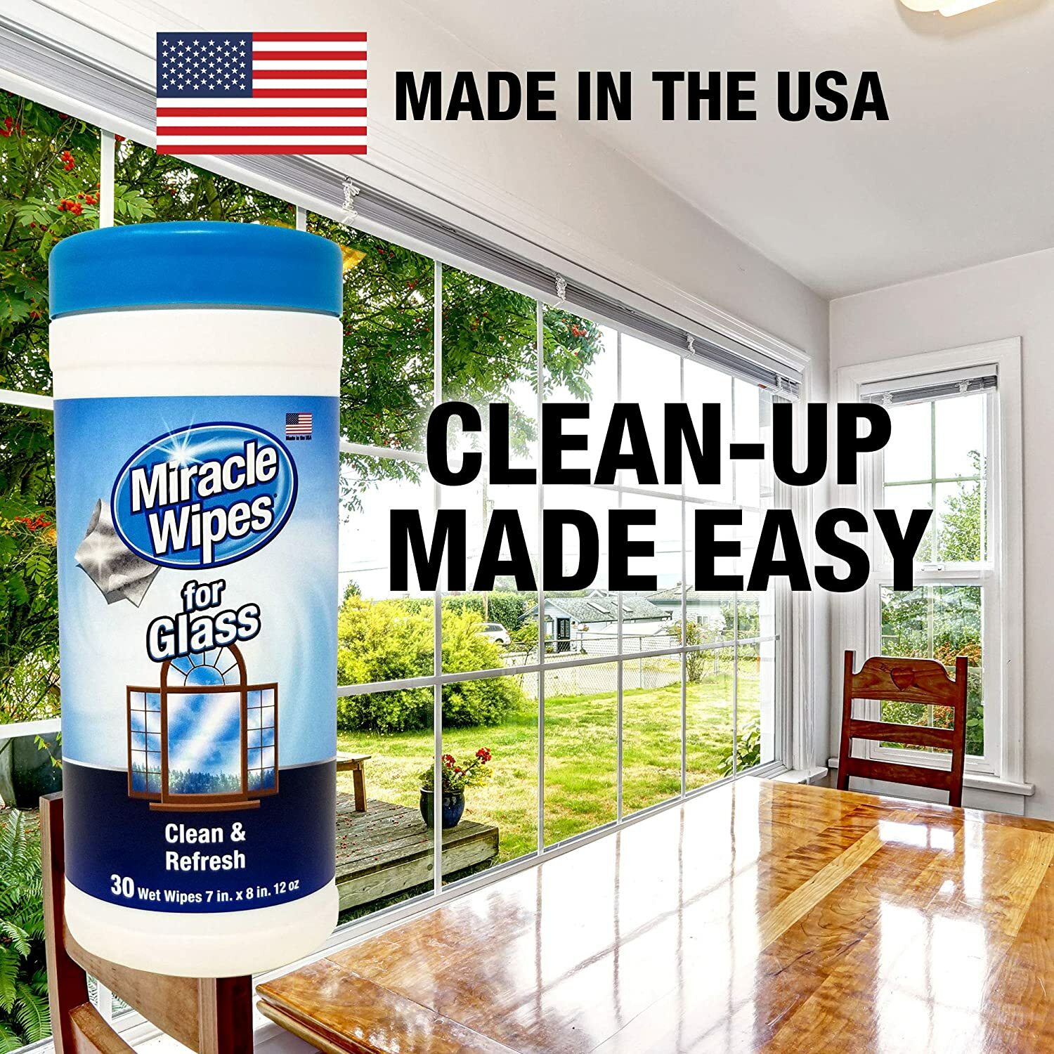 Miracle Brand PREMIUM Glass Windows Windshield Cleaner Streak-Free Shine 60 Wipe