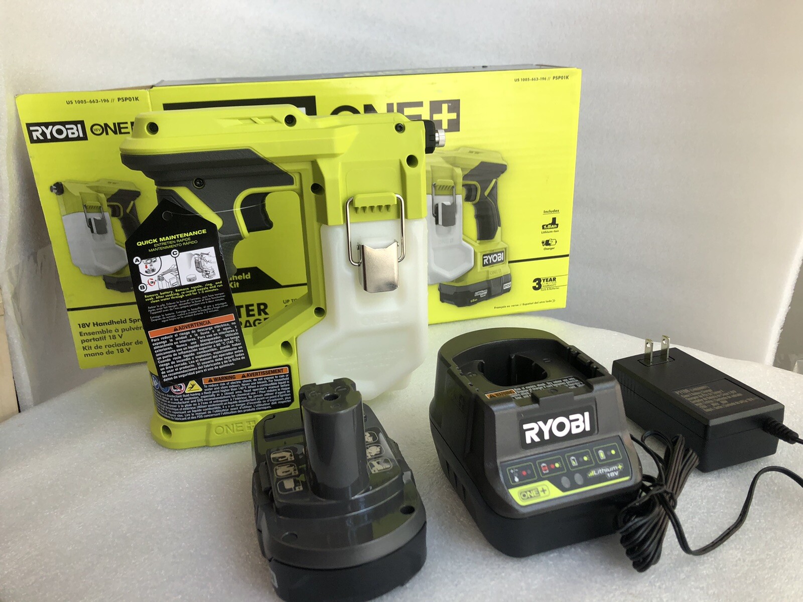 Ryobi PSP01K 18V ONE+ Handheld Electrostatic Sprayer Kit W/ Disinfectant Cleaner