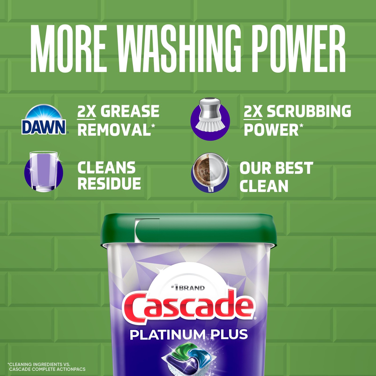 Cascade Platinum Plus Dishwasher Pods Dish Detergent Soap Clean Scent 62 Count