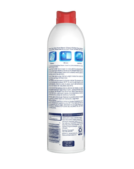 Windex Fast Shine Foam Glass Cleaner, No-Drip Aerosol Cleaning Spray, 19 oz.