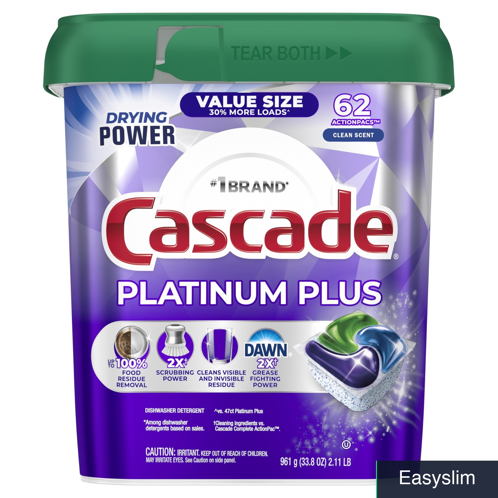 Dishwasher Detergent Pods 62 Count Automatic Clean Scent Grease Fighting