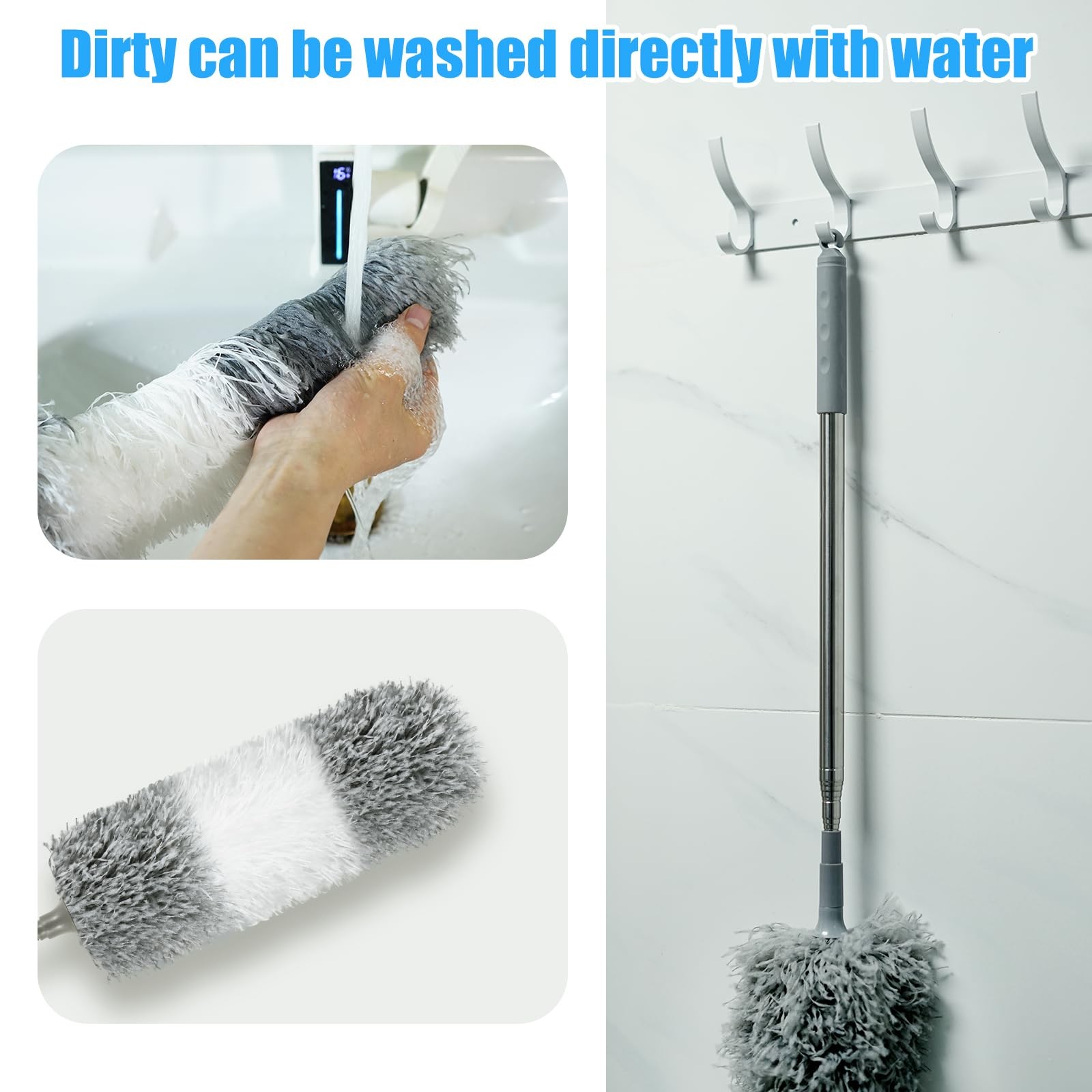 Microfiber Feather Duster, 110 Inch Extendable Telescoping Pole Duster with B…