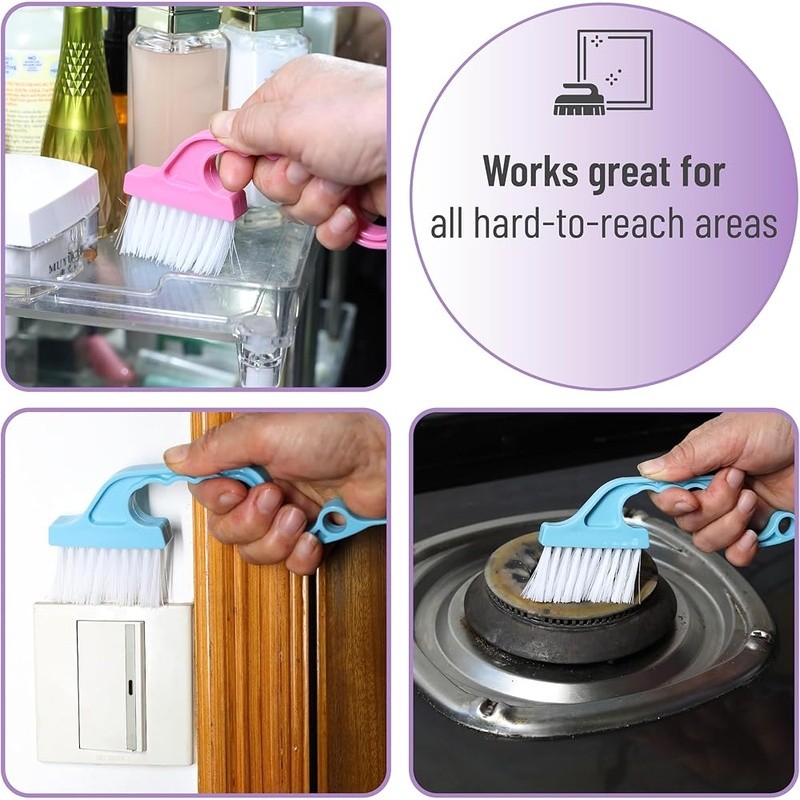 Window Track Cleaning Brush 2 Pack Ergonomic Handle Built-in Scraper Multi Tool