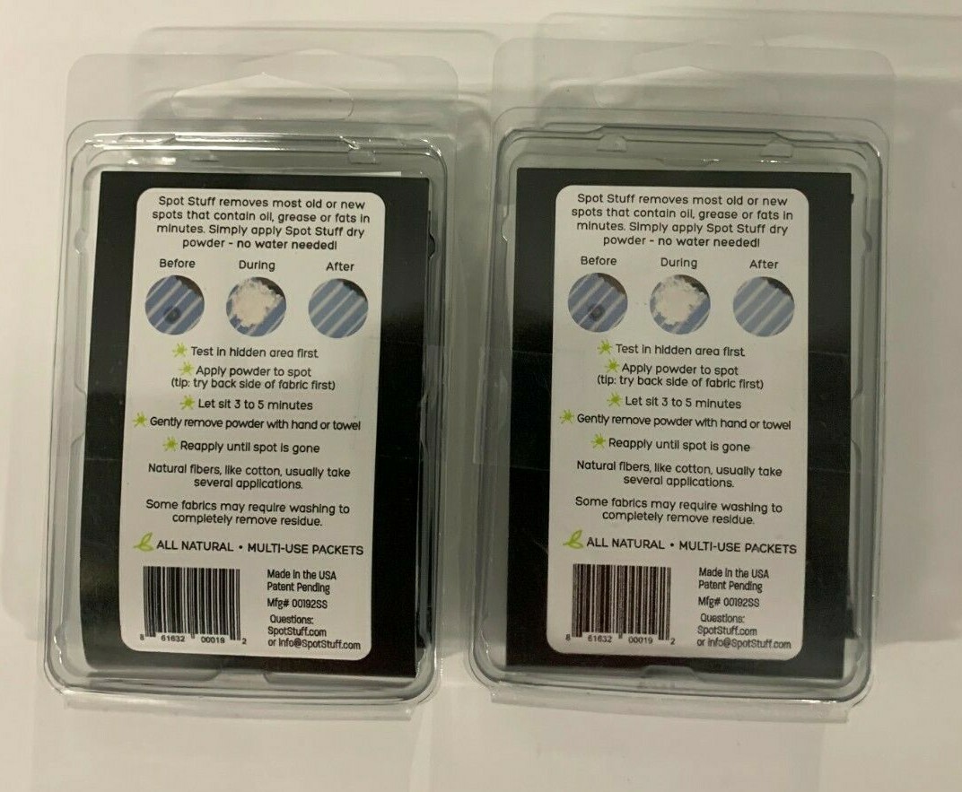 (2) Spot Stuff Oil and Grease Dry Powder Stain Remover 2 Pack travel Size
