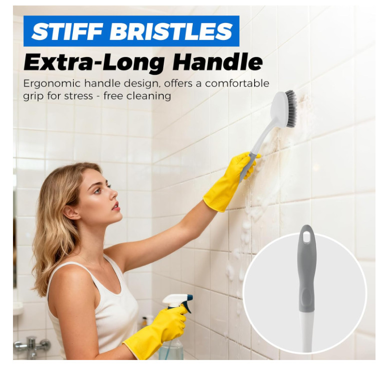 3 Pack Heavy Duty Scrub Brush Set for Household Use, Long Scrub Brush, Handheld