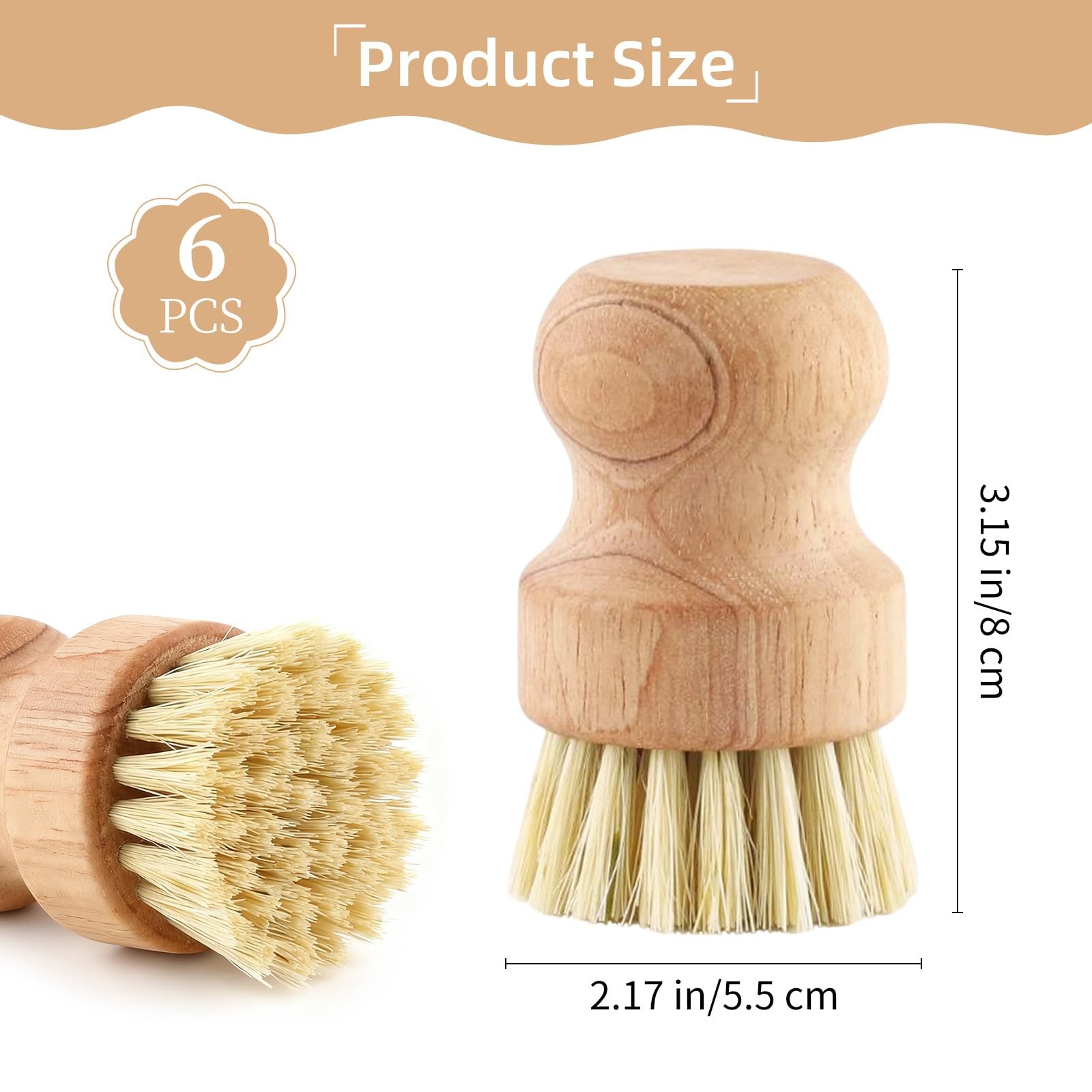 6 Packs Bamboo Dish Scrub Brushes，Kitchen Wooden Dish Scrubber Brush Dishwash…