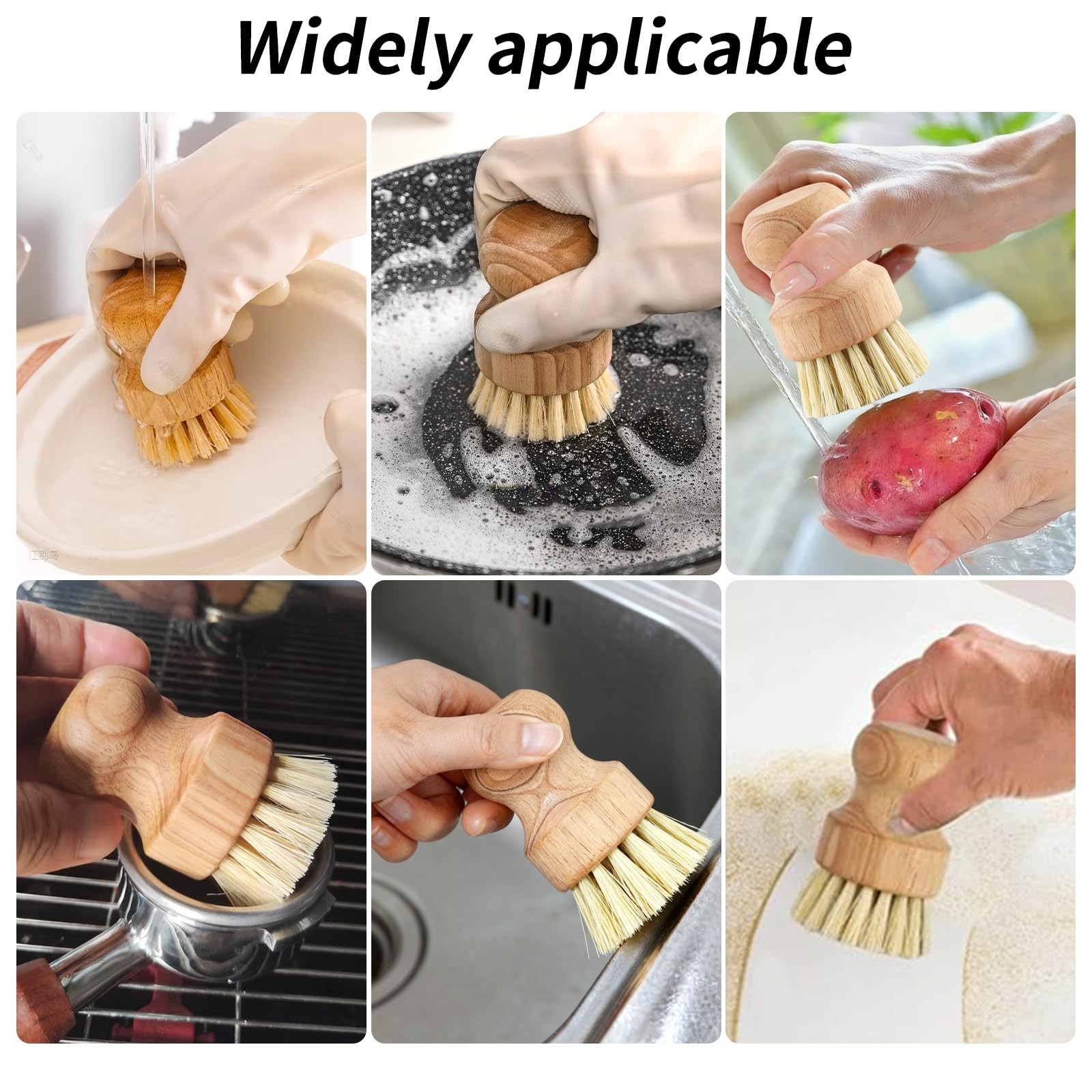6 Packs Bamboo Dish Scrub Brushes，Kitchen Wooden Dish Scrubber Brush Dishwash…