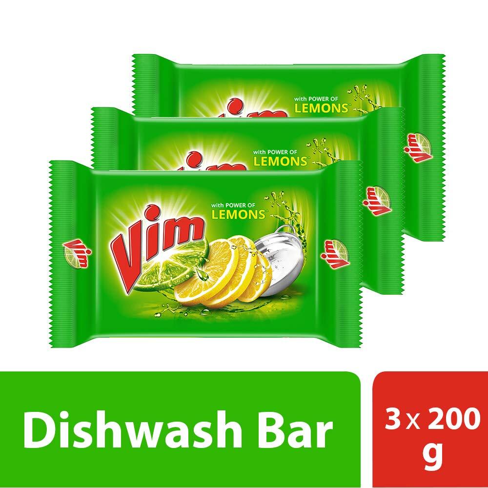 Vim Fresh Lemon Dishwash Bar 200 g (Combo Pack of 3) Tough Stain & Grease Remova