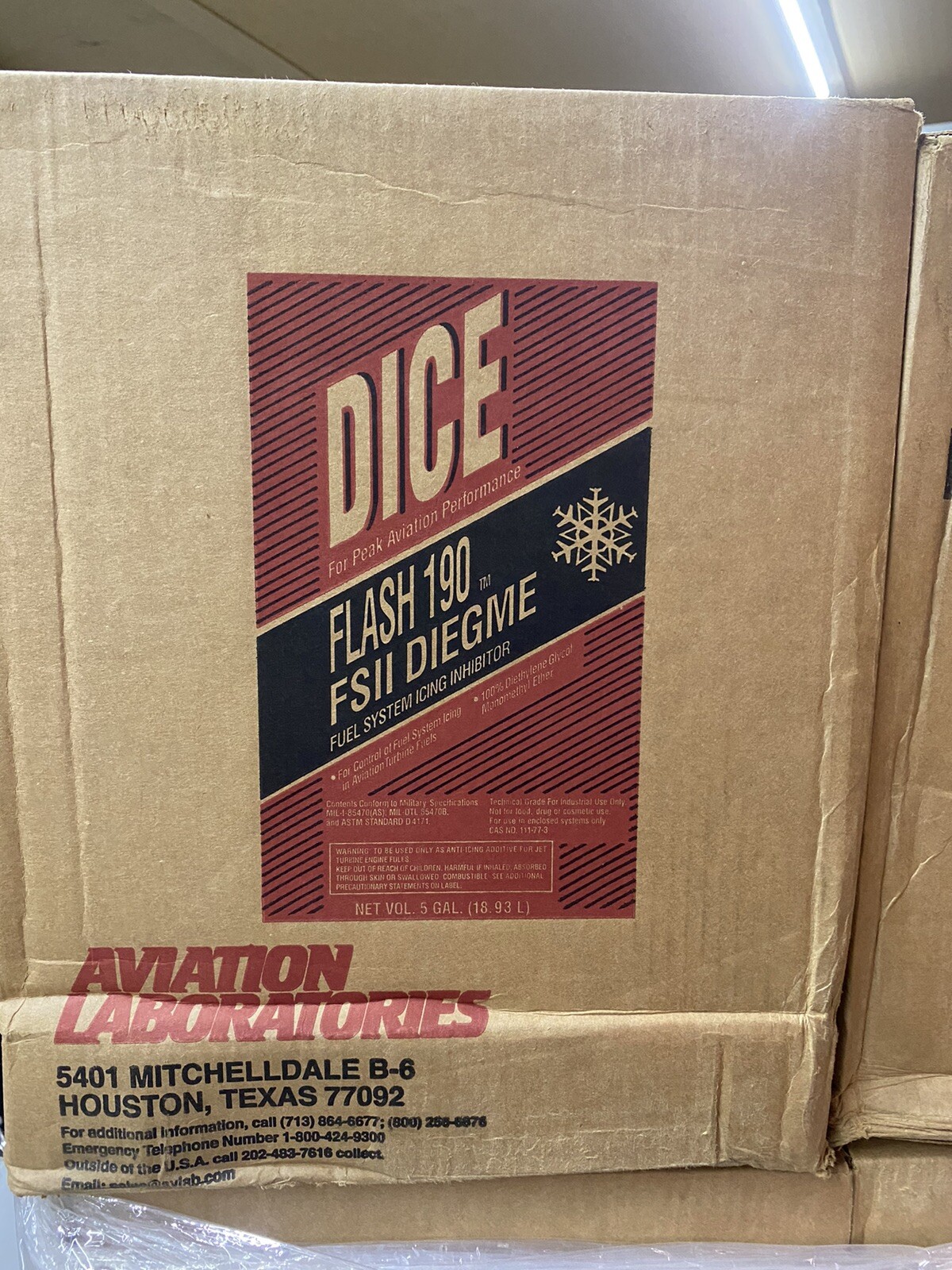 diethylene glycol 100% 5 gallon Dice Flash 190 FSII diegme fuel system de-icing