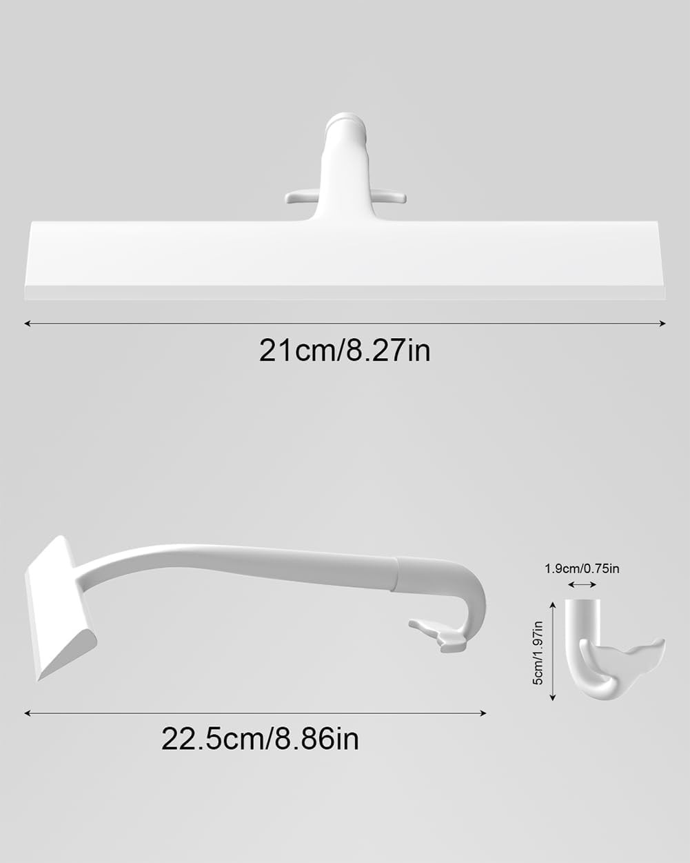 Shower Squeegee for Shower Glass Doors, Silicone Blade Whale Tail Hang Hook | 8″