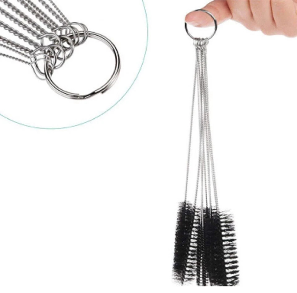 10 Straw Cleaning Brushes Nylon Bristle Stainless Steel Wire Drink Pipe Cleaner