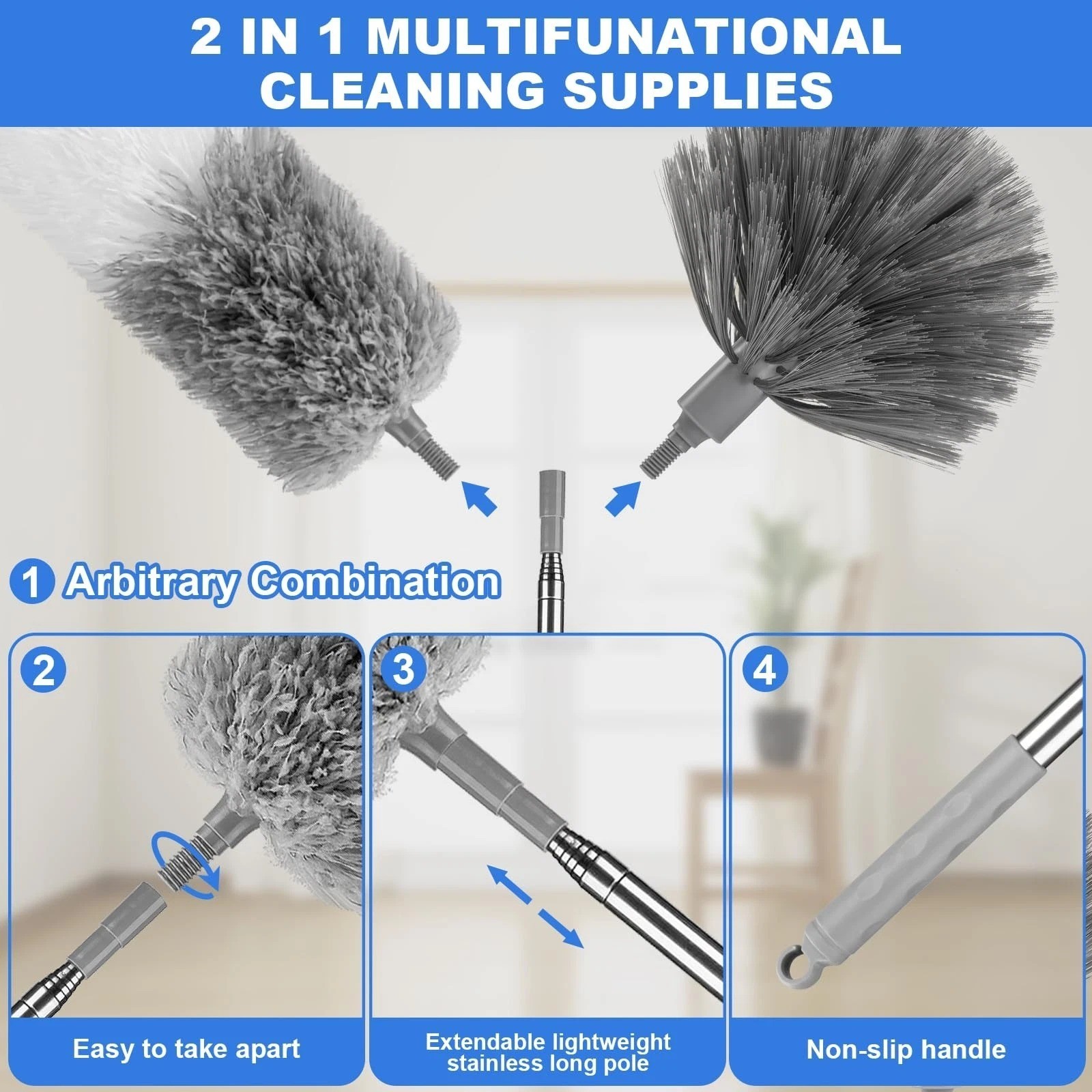 Dusters for Cleaning,Cobweb Duster Feather Duster with Extension Pole,3PCS Ce…