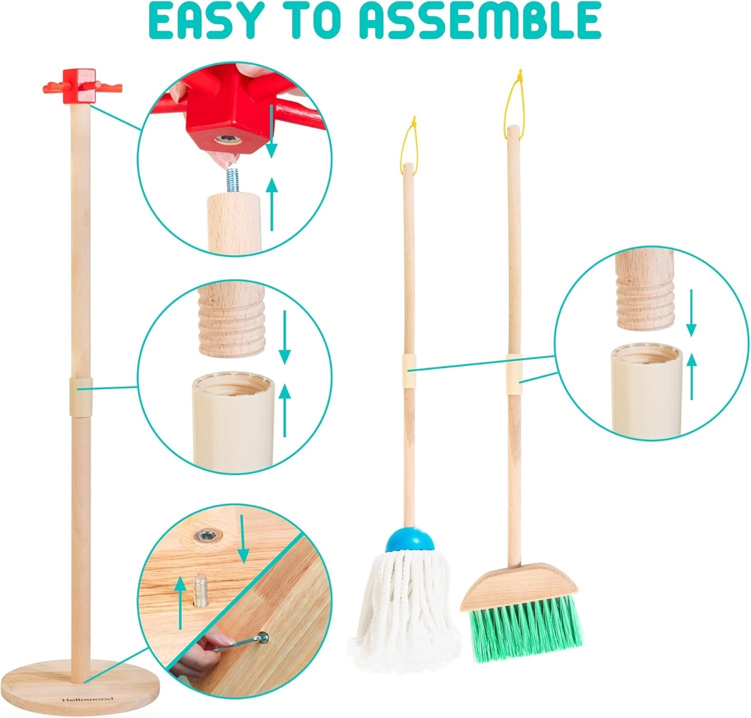 Kids Cleaning Set 8 Pcs Wooden Housekeeping Play Toy Includes Broom Mop Dustpan
