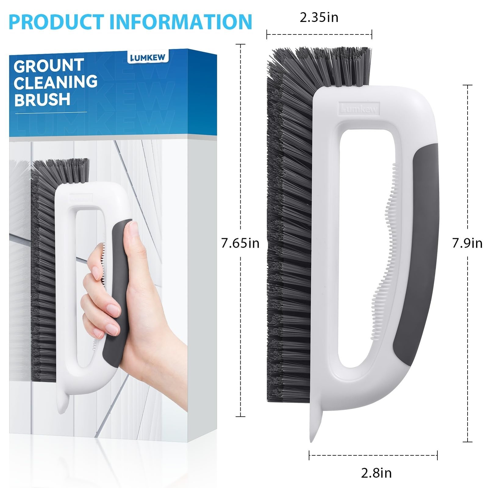 Tile Grout Scrubber, V Shape Brush For Bathroom Floors, Hard Bristles, Gray