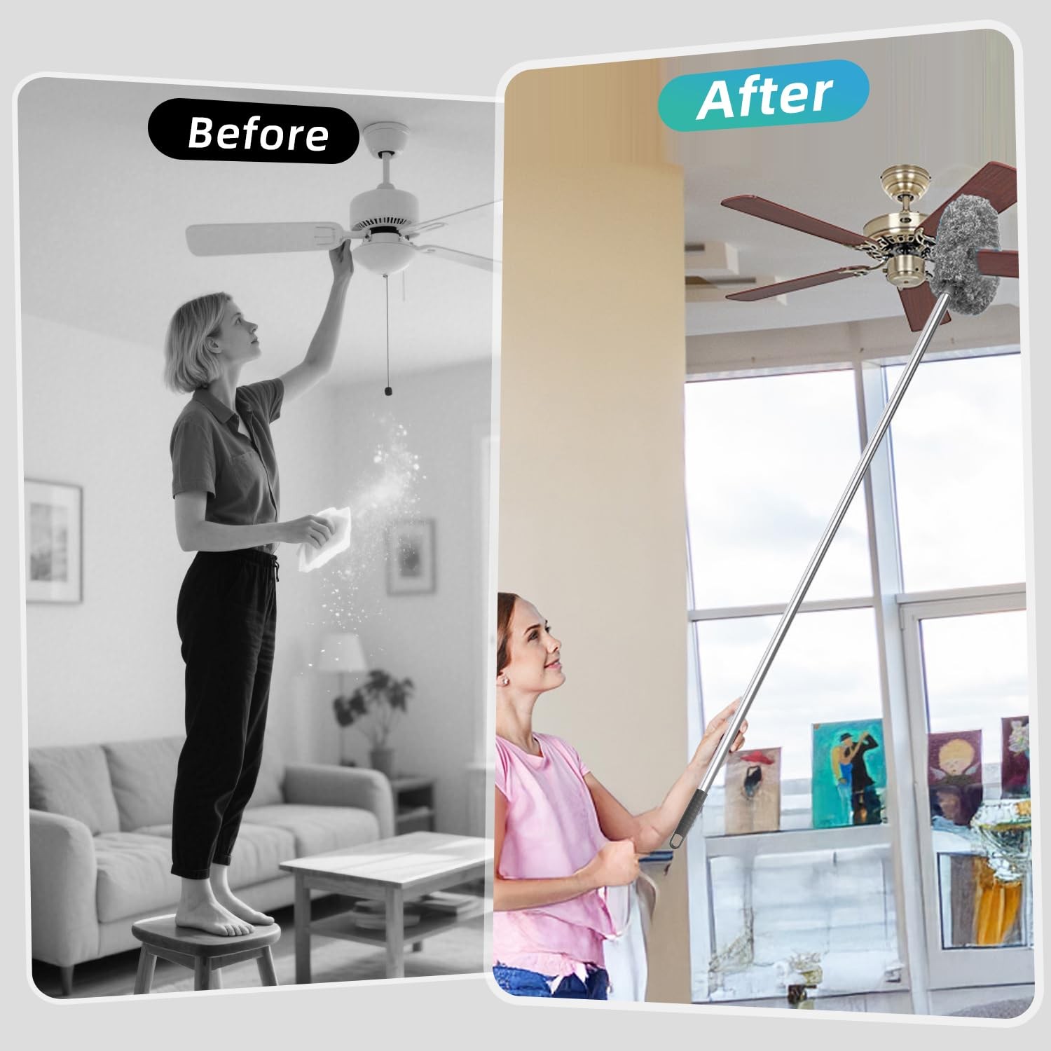 Ceiling Fan Cleaner Duster, 2 Pack Reusable Microfiber Duster with Extension …