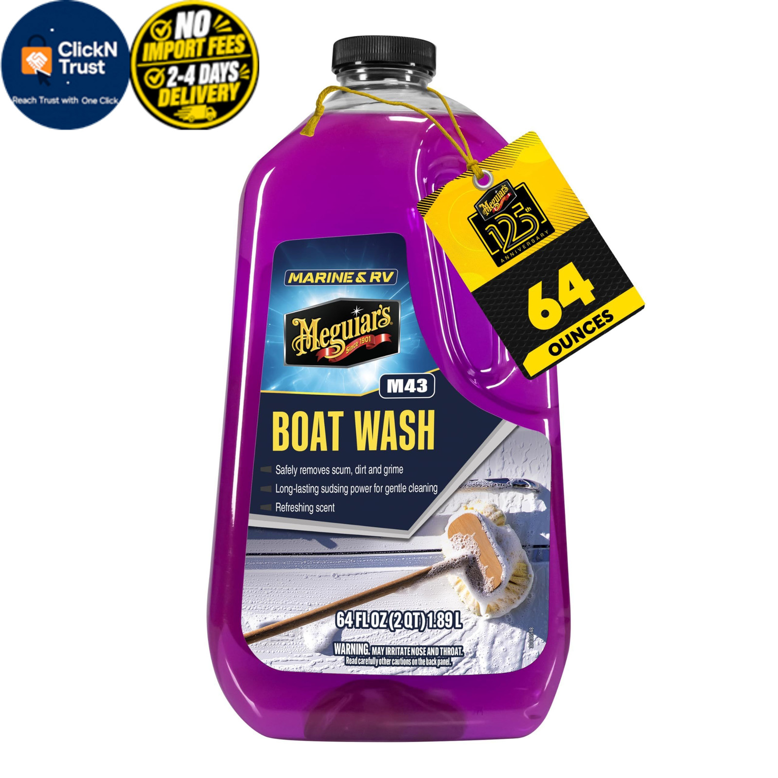 Meguiar’s M43 Marine/RV Boat Wash, pH-Balanced 64 Fl Oz (Pack of 1), PURPLE