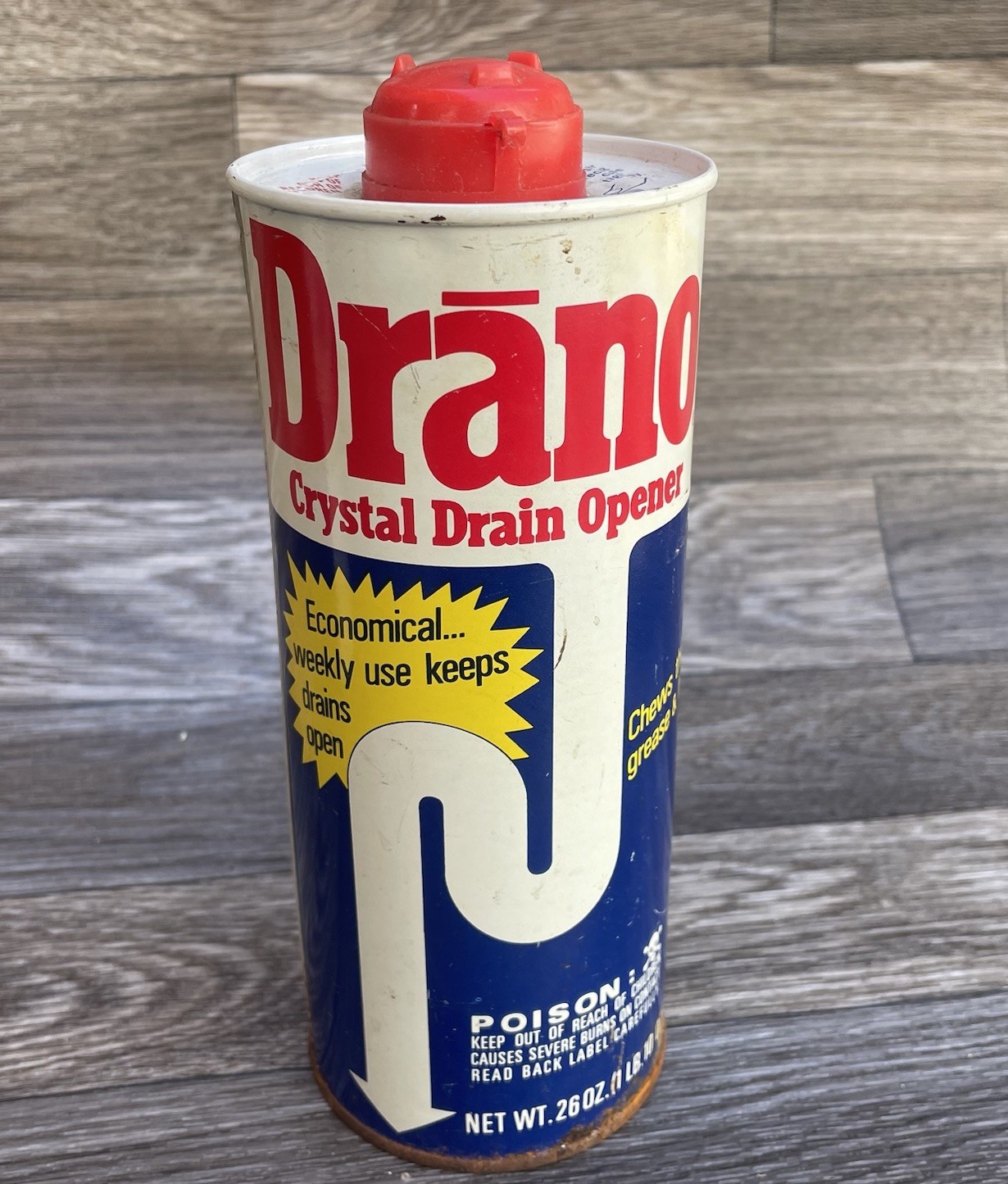 Vintage Crystal Drano All Purpose Drain Opener 26oz Can 1977-1984 Full Unopened