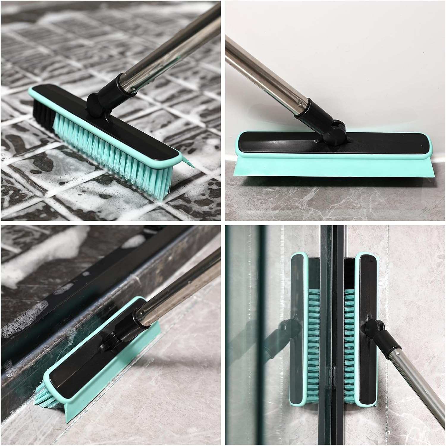 Grout Cleaner Brush with Long Handle, V-Shaped Floor Scrub Brush Swivel Grout Br