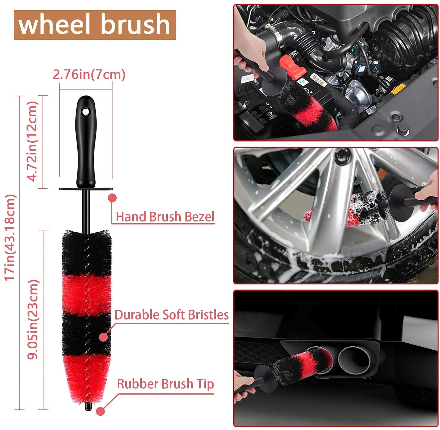12Pcs Car Wheel & Tire Brush Kit,Including 17inch Long Wheel Brush,Short Hand…