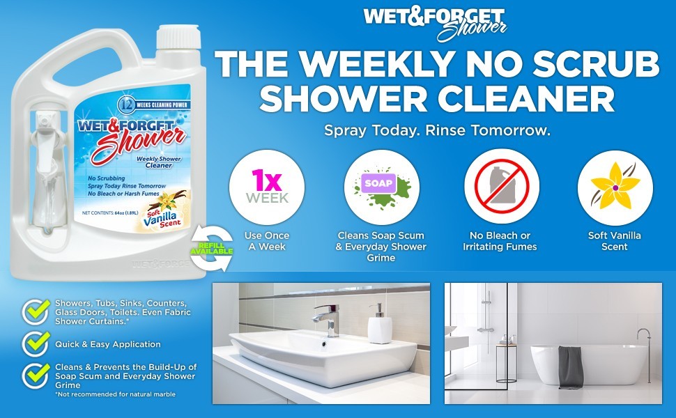 Wet & Forget Weekly Shower Cleaner, Vanilla Scent, Bathroom Cleaners, 64 fl oz