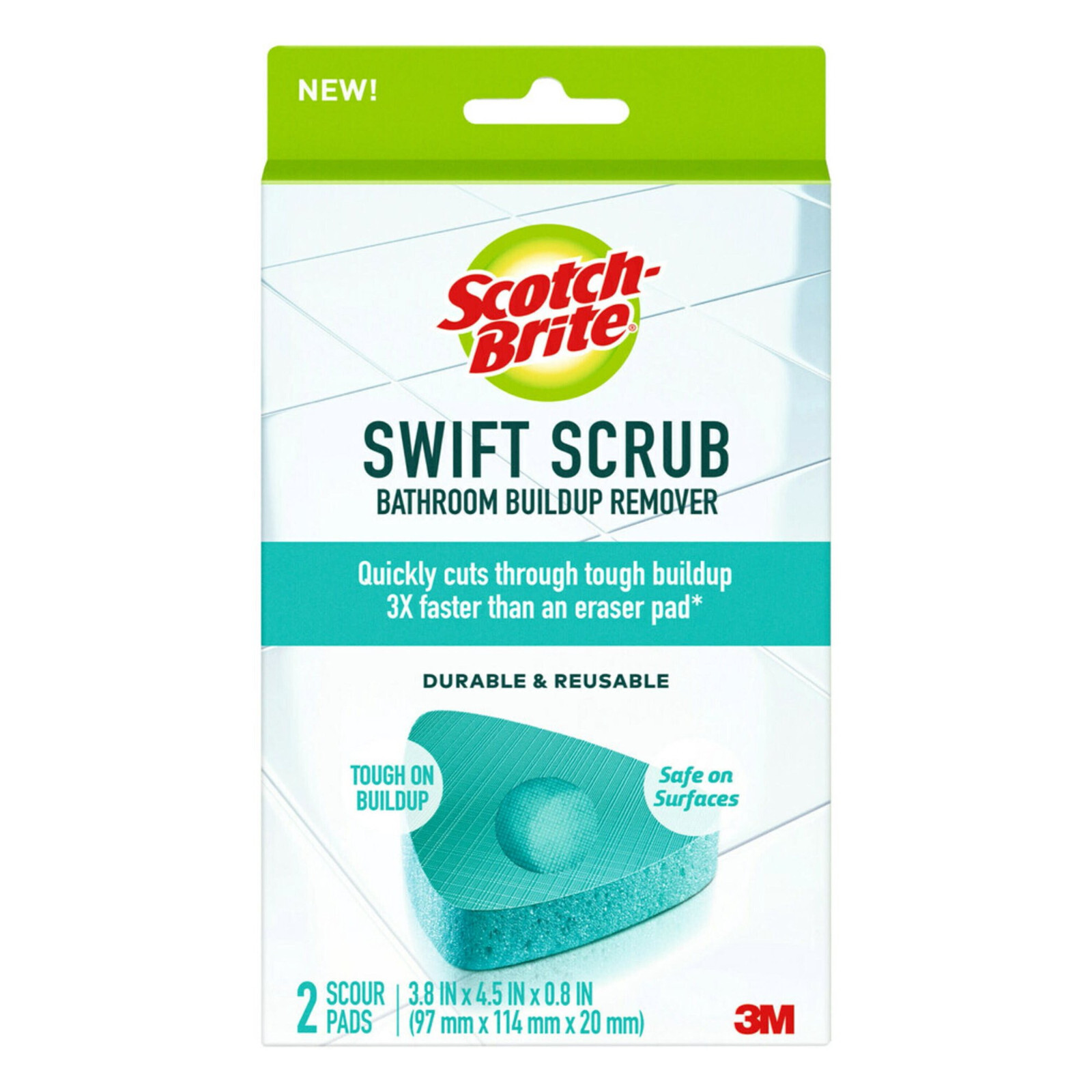 Scotch-Brite 2-SCOUR PADS SWIFT SCRUB BATHROOM BUILDUP REMOVER Durable Reusable