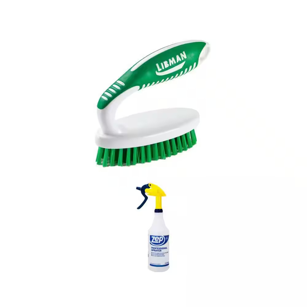 Small Space Scrub Brush with 32 oz Spray Bottle Heavy Duty Grout Corner Cleaner