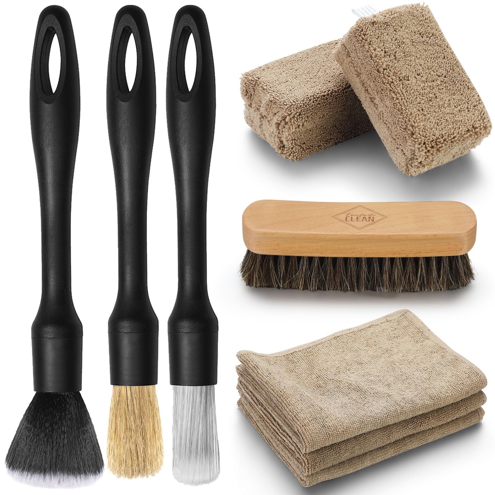 9PCS Car Interior Detailing Set, Microfiber Cloth & Applicator, Single-Head D…