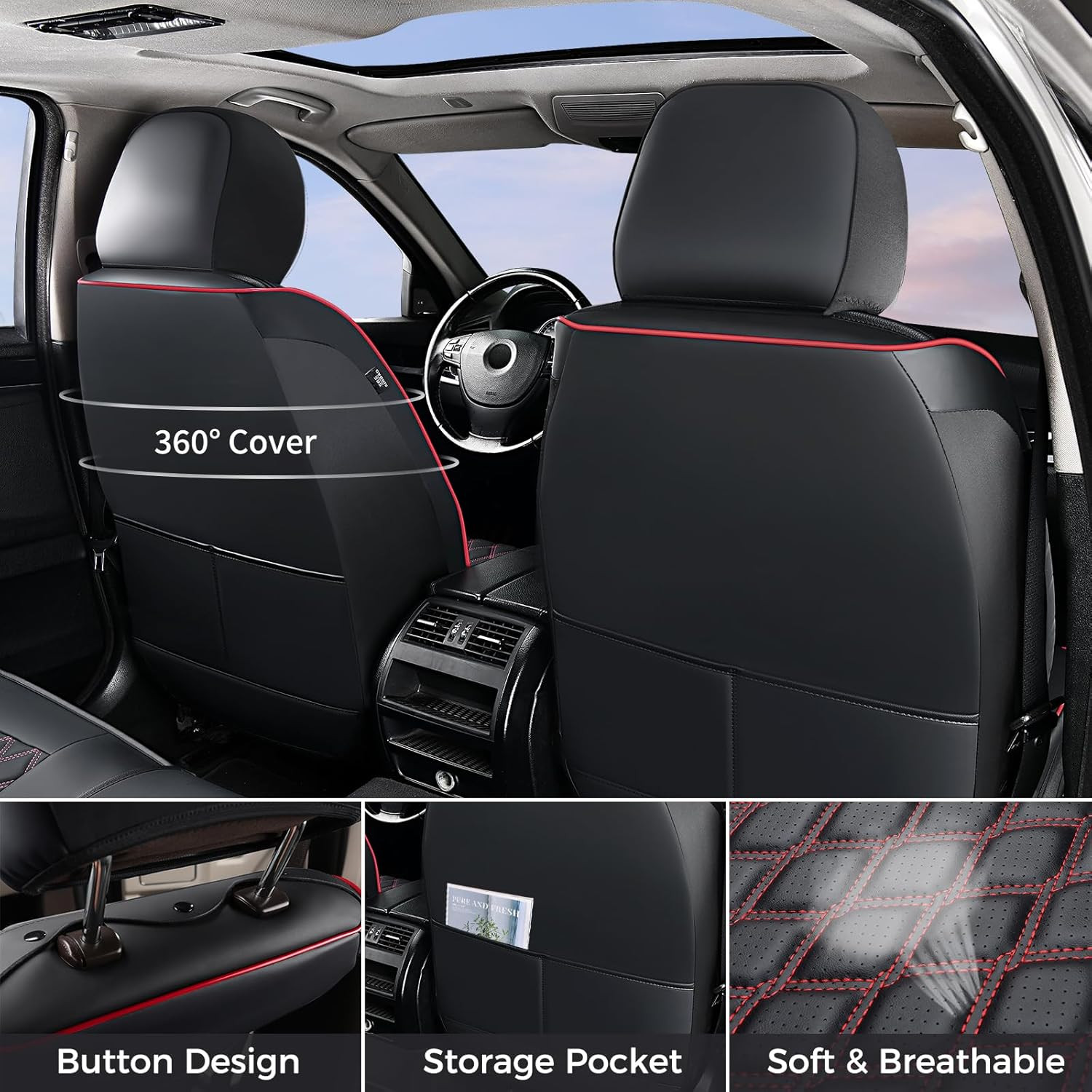 Custom Fit Black & Red Seat Covers for 2018-2025 Jeep Wrangler JL 2/4-Door