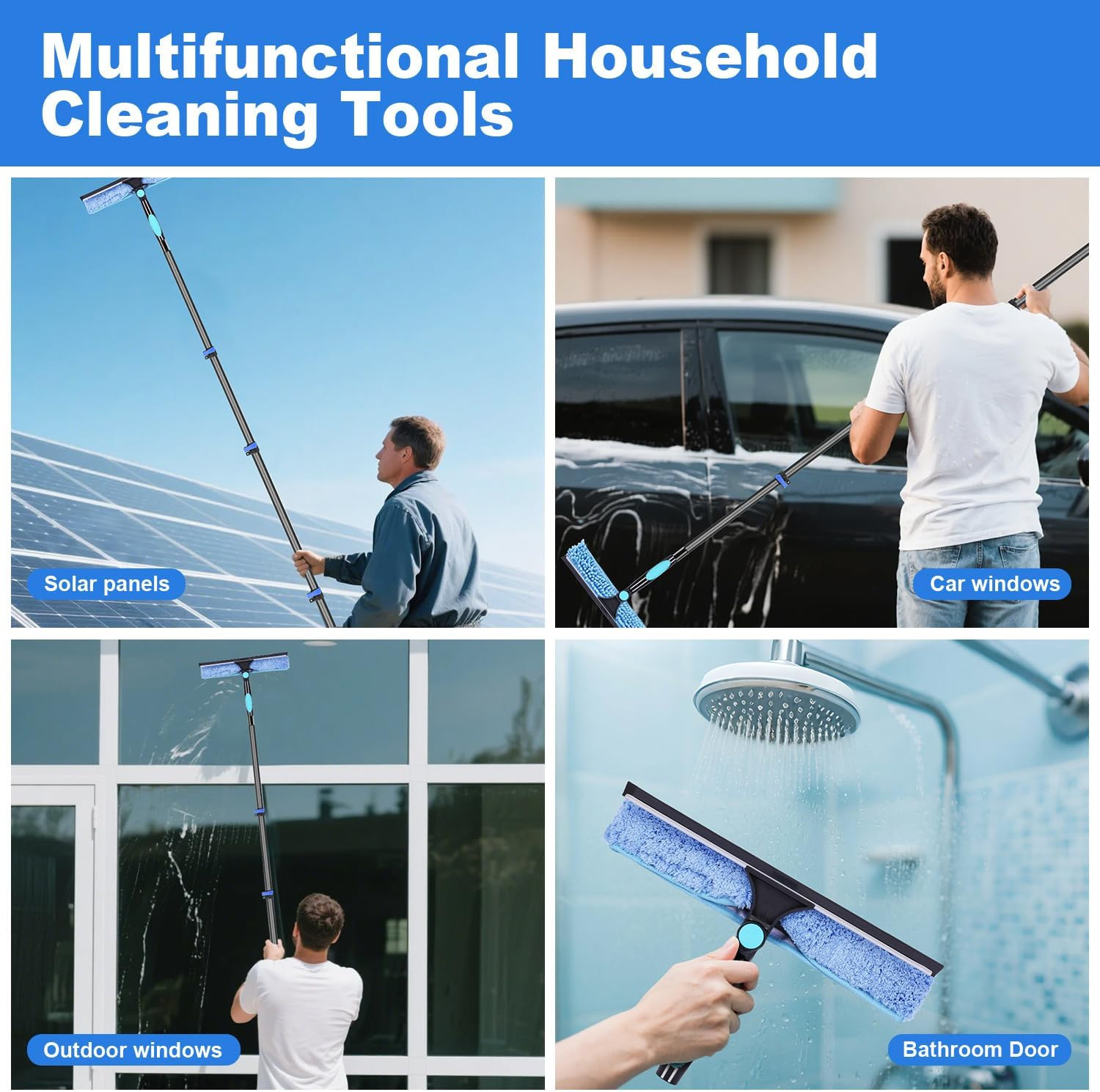 12-Foot Carbon Fiber Window Cleaner Tool with Telescopic Extension Pole, Rotatin